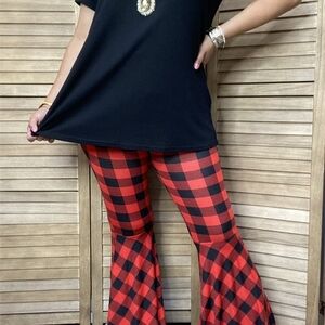 Red and Black Plaid Flare Pants